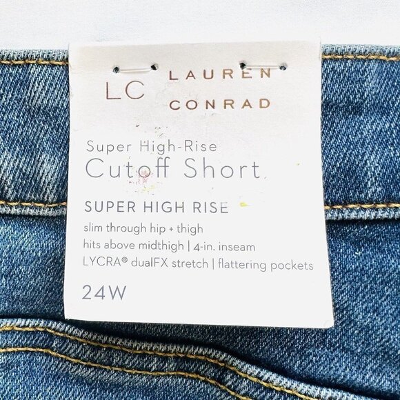 NWT LAUREN CONRAD Women High Rise Stretch Fringe Denim Cut Off Shorts Plus 24W - Picture 7 of 8